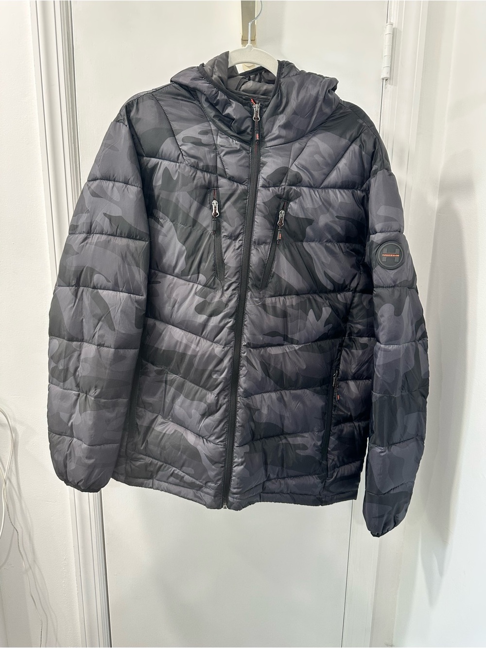 Hawke & Co Black/Grey Camo Quilted Hooded Puffer Jacket